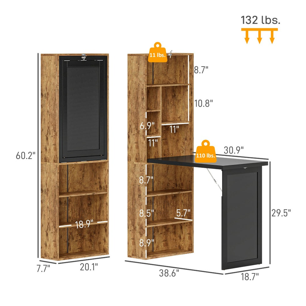 English Elm Computer Desk Fold Out Bookshelf Unit in Pine Wood for Small Home Office Spaces T3971P439963