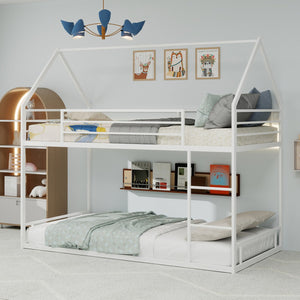 English Elm Metal Twin over Twin Bunk Bed Sturdy Heavy-Duty Frame with Silent Slats, 13" Guardrail & Ladder White W1935P330798