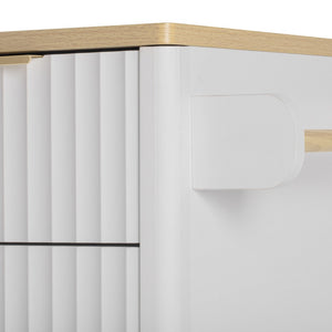English Elm K&k Fluted Rolling Kitchen Island Faux Marble Top Power Outlet Storage Drawers White N707P353945W