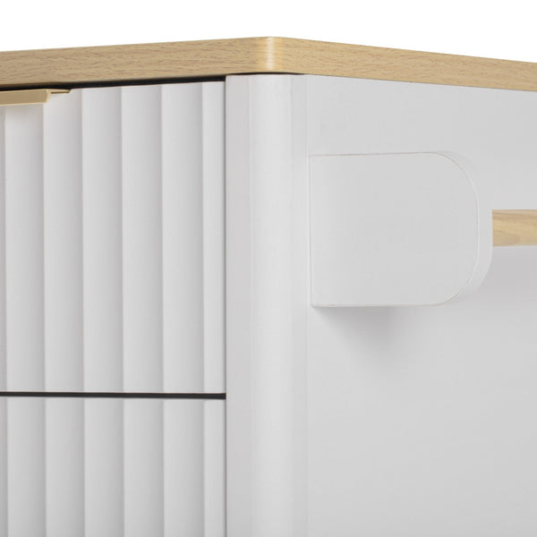 English Elm K&k Fluted Rolling Kitchen Island Faux Marble Top Power Outlet Storage Drawers White N707P353945W