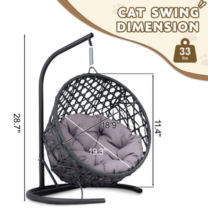 English Elm Cat Swing Bed - Cozy Indoor Egg Chair With Soft Cushion & Rattan Design For Cats & Small Pets, Gray W2500P283882
