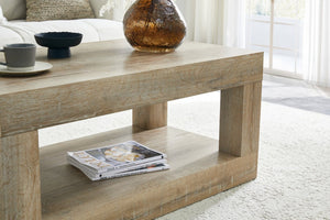 English Elm Modern Two Tier Rectangular Coffee Table with Open Shelf Storage for Living Rooms W3875P389557