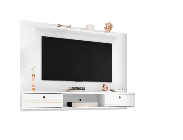 English Elm Liberty 71" TV Panel with Mounting Brackets, Flip-Down Doors, Cable Management & Display Shelf White B365P398392