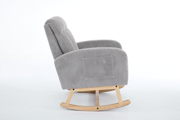 English Elm Modern Upholstered Rocking Chair With Solid Wood Legs, High Backrest, Side Pocket For Comfort & Style P1 W2725P276819-GIGA