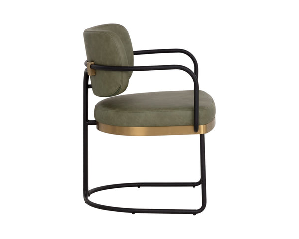 Sunpan JALEN Dining Armchair - Modern Elegance with Gold Accents, Comfortable Faux Leather & Durable Design 112393