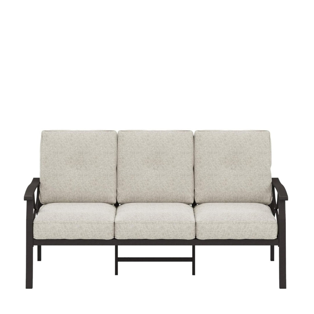 English Elm 70 Inch All Weather Steel Outdoor Sofa Three Seat Rust Proof Powder Coated Patio Seating Light Khaki+Beige B082P455150