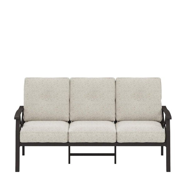 English Elm 70 Inch All Weather Steel Outdoor Sofa Three Seat Rust Proof Powder Coated Patio Seating Light Khaki+Beige B082P455150