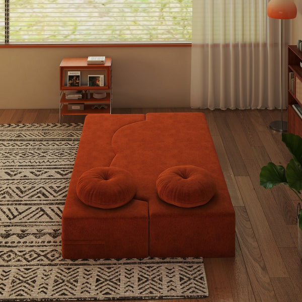 English Elm Modern Corduroy Folding Floor Sofa Sleeper with Foam Fill for Studio Bedroom Guests Orange W2353P379629