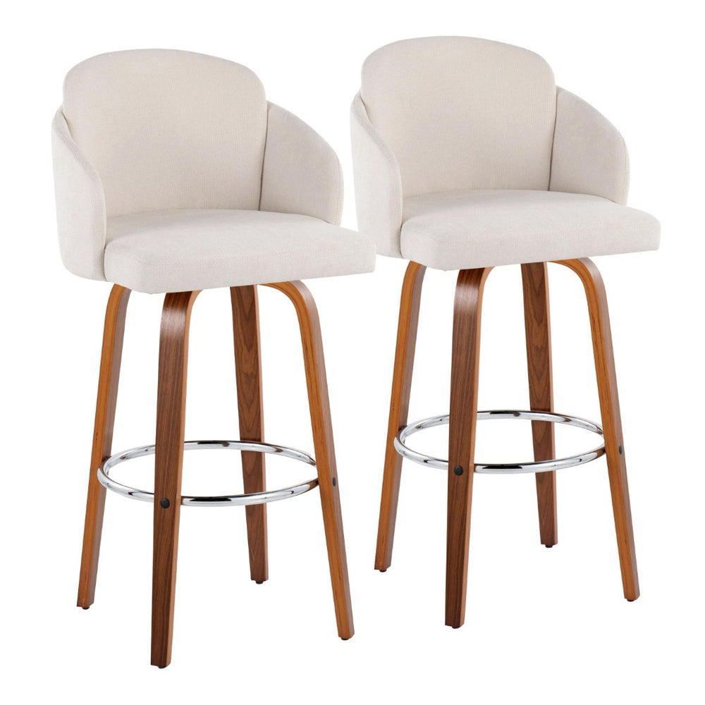 English Elm Fixed-height Swivel Barstools Velvet Seat Walnut Legs Chrome Footrest Set 2 B202S01899