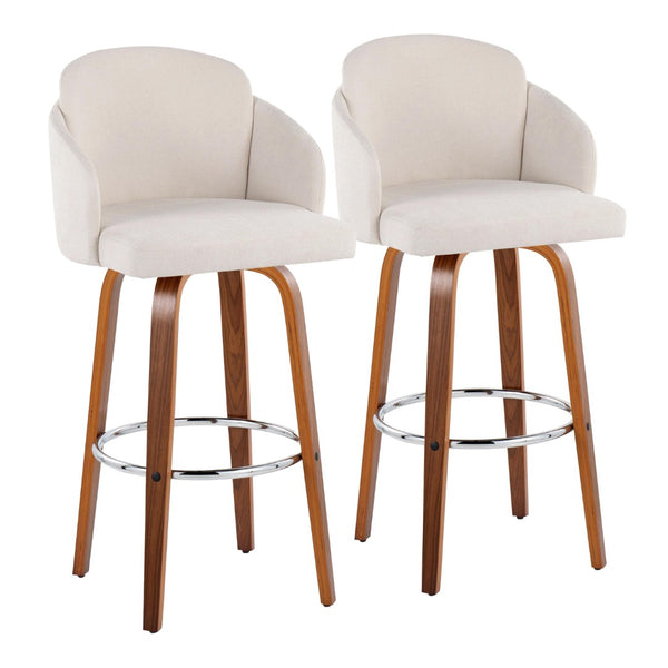 English Elm Fixed-height Swivel Barstools Velvet Seat Walnut Legs Chrome Footrest Set 2 B202S01899
