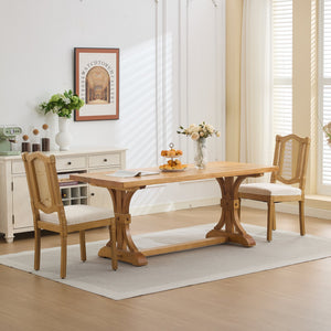 English Elm Full Solid Wood Rattan-Back Dining Chair With Comfortable Linen Cushion, Perfect For Rustic Spaces W1143P384364