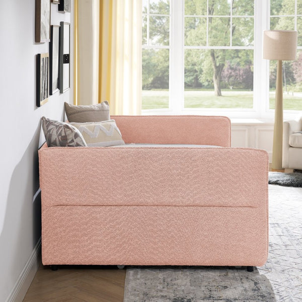 English Elm Full Size Boucle Daybed with Pop up Trundle Tufted Upholstered Sofa Sleeping Pink W1413S00175