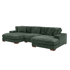 English Elm Large Corduroy Double Chaise Sectional Sofa with Lumbar Support for Spacious Living Rooms Dark Green B2748S00017