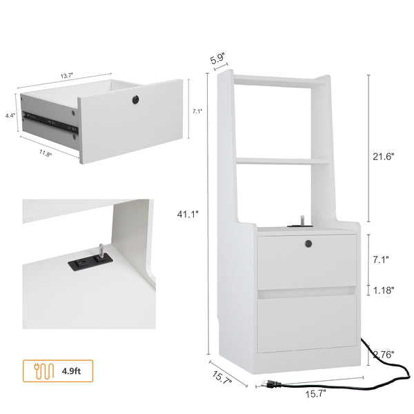 English Elm Nightstands with Built-In Charging, Voice-Control Night Light, Lockable Cabinet and Open Shelves for Bedroom White 45.86 L x 19.88 W x 10.22 H W1321P311160