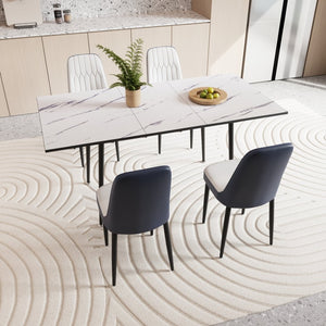 English Elm 47"-63" Extendable Mdf Dining Table Set with Pu Leather Chairs for Six W2189S00924
