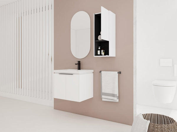 English Elm 24" Wall-Mounted Bathroom Vanity With Ceramic Sink & Side Cabinet - Stylish Soft-Close Design! W999S00333