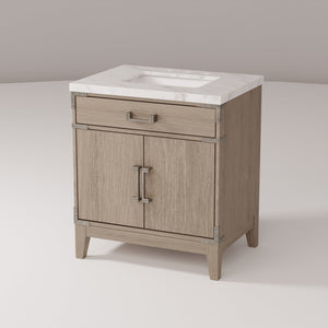English Elm Grey Oak Single Bath Vanity 30" W X 22" D With Elegant Carrara Marble Top For Stylish Storage Solutions B2731P259762