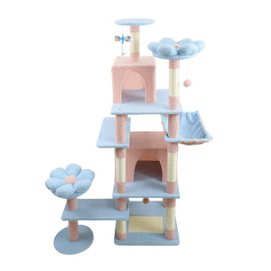 English Elm 71 Inch Floral Cat Tower with Condo Hammock Sisal Posts and Plush Perches for Large Breeds Blue W243P326628