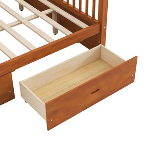 English Elm Wooden Canopy Queen Bed Solid Frame with Built-in Storage Drawers Slatted Base Walnut N7090005037L
