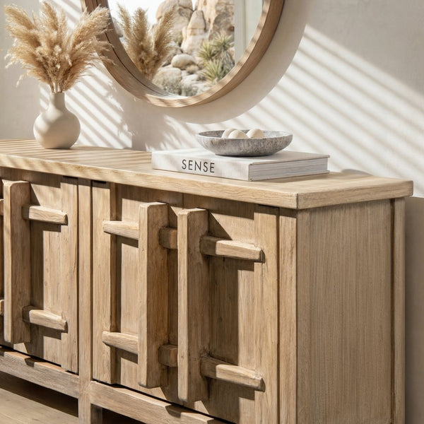 English Elm Rowan Solid Reclaimed Pine Four Door Sideboard Wide Storage Cabinet for Dining Rooms B2719P474456