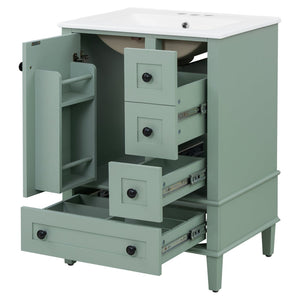 English Elm 24-inch Matte Bathroom Vanity Rubberwood Cabinet with Ceramic Sink and Soft-close Drawers Light Green N729P377516F