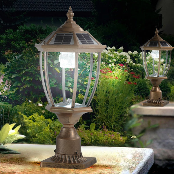 English Elm 20"(H) Golden Solar LED Outdoor Lantern with Vintage Glass, Automatic Dusk-to-Dawn Garden Accent Light W2312P389941