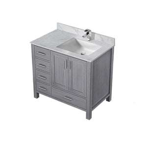 English Elm Distressed Grey 36" Bathroom Vanity with Carrara Marble Top, Soft-Close Drawers & Chrome Faucet Set B2731P259042