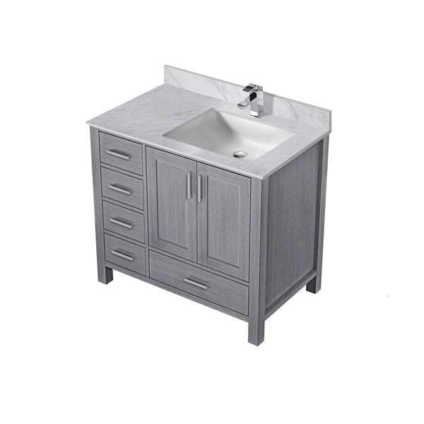 English Elm Distressed Grey 36" Bathroom Vanity with Carrara Marble Top, Soft-Close Drawers & Chrome Faucet Set B2731P259042