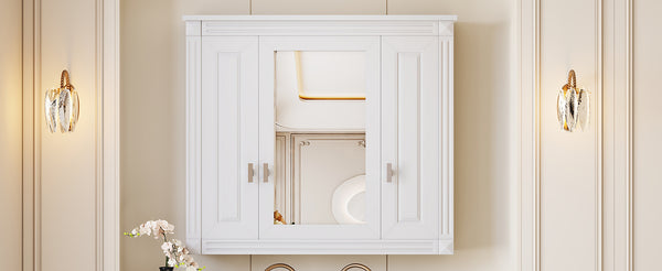 English Elm Bathroom Wall Cabinet with Mirror and 5 Shelves — Wall-Mounted Medicine Cabinet, Modern Storage Solution White N710P252503K