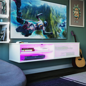 English Elm Glitch Floating Gaming TV Stand for TVs up to 60" — RGB Lighting, Ventilated Sliding Door, EZ Hang System B2733P395248