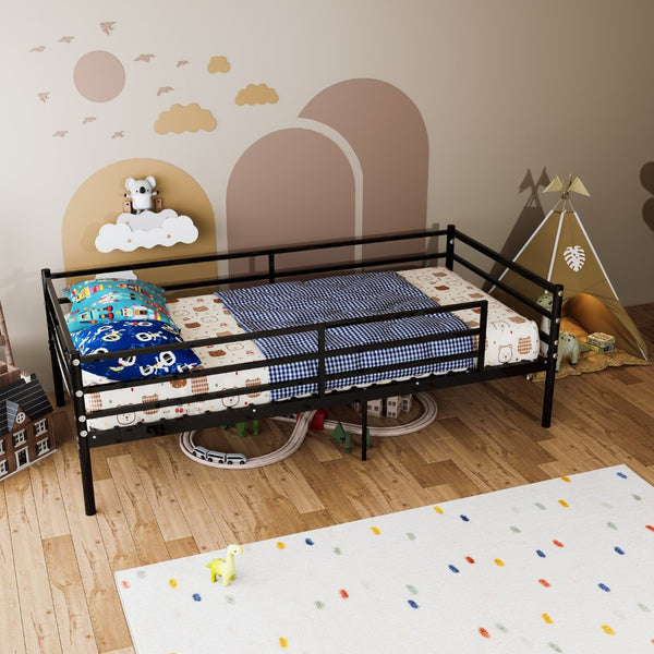 English Elm Bunk Bed Twin Over Heavy Duty Iron Frame with Guardrail for Teens and Adults W3752P464507