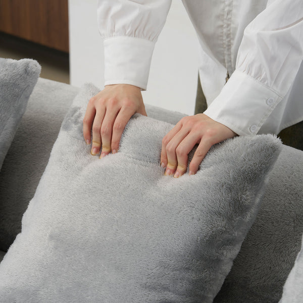 English Elm Modern curved modular sofa with dark plush upholstery, ergonomic design, versatile multi-seat lounge solution for contemporary living rooms LIGHT GREY W3612S00007