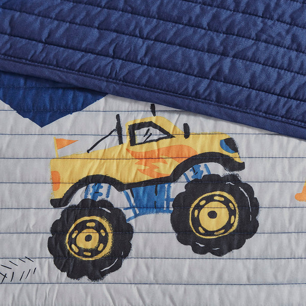 JLA Home Mi Zone Kids - Monster Reversible Quilt Set with Monster Truck Applique Pillow, Hypoallergenic, Machine Washable Freshness 86 L x 66 W x 0.25H MZK13-166