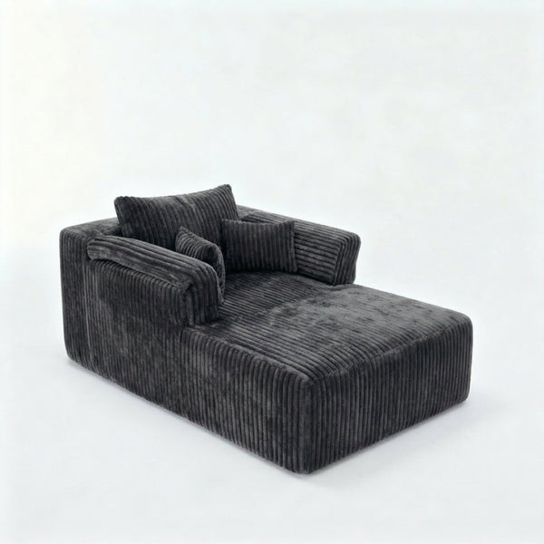 English Elm 60 Inch Oversized Corduroy Cloud Chaise Frameless Deep Seat Lounge for Living Room Antique Dark Grey W1919P499884