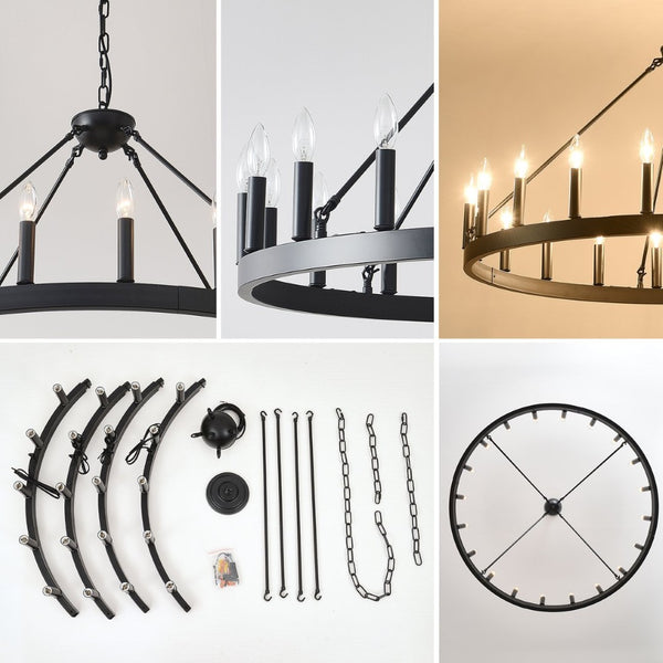 English Elm 20-light Oversized Wagon Wheel Chandelier Matte Black Farmhouse Style for Grand Spaces W5008P388936