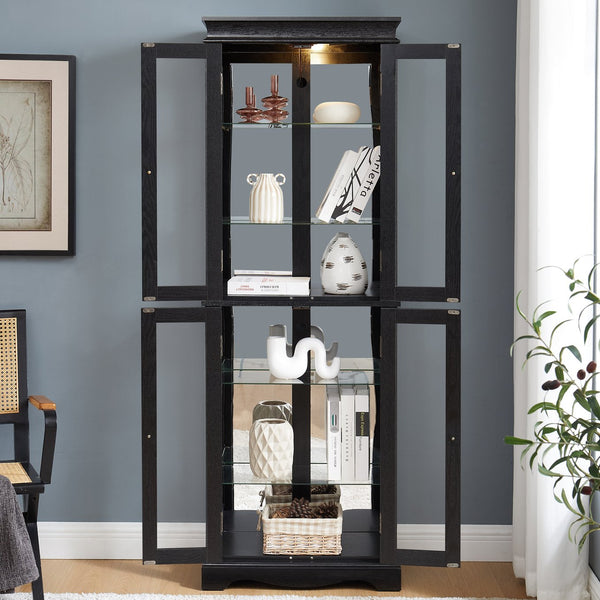 English Elm Lighted Curio Display Cabinet - Elegant Glass Storage With Ambient Lighting For Wine, Toys & More W2275P292640