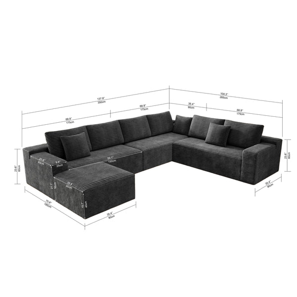 English Elm 137.8*104.3"Modular Sectional Sofa - Plush Corduroy, No Assembly, Versatile 4-Piece Design For Comfort W3819S00117