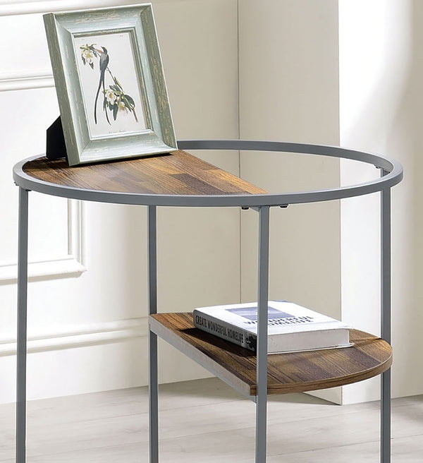 English Elm Unique Orrin Industrial Half Shelf End Table 24"D x 24"H Gray & Walnut Veneer, Powder-Coated Frame B2741P359579