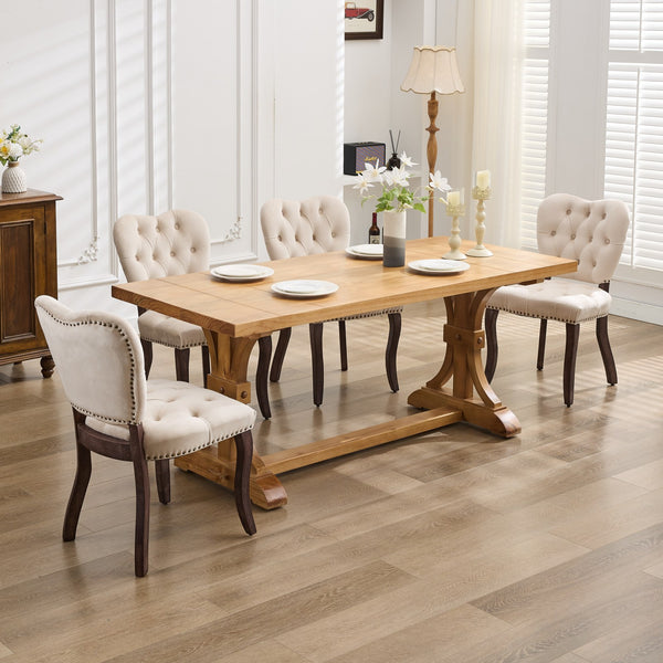 English Elm French Vintage Tufted Upholstered Dining Chair with High-Density Foam, Solid Wood Frame, 300lb Capacity Beige W1143P214540