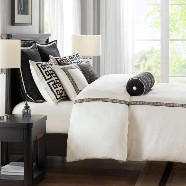 JLA Home Madison Park Signature - Embroidery Greek-Key Oversized Comforter Set with Plush 300gsm Fill, Brushed Microfiber, OEKO-TEX certified 96 L x 110 W x 1.5H MPS10-599