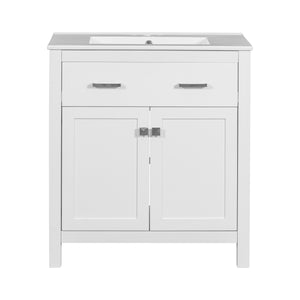 English Elm 60" Modern Bathroom Vanity Set with Double Ceramic Sinks, Soft-Close Doors, Flip Drawer & Storage White N729P000002K
