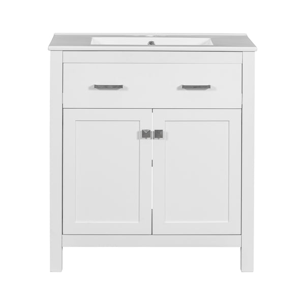 English Elm 60" Modern Bathroom Vanity Set with Double Ceramic Sinks, Soft-Close Doors, Flip Drawer & Storage White N729P000002K