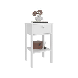 English Elm White Modern 1-Drawer Nightstand with Open Shelf, Compact Melamine Bedside Storage for Small Rooms (27.6"H) B062P380073