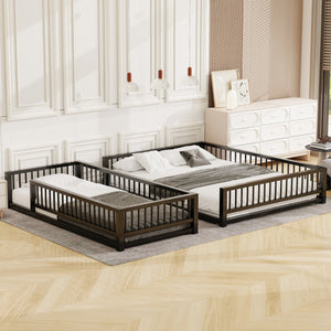 English Elm Twin XL over Queen Metal Bunk Bed with Ladder and Guardrails, Space-Saving Sturdy Frame for Kids and Guests Black N709P277756B