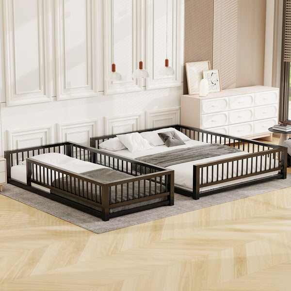 English Elm Twin XL over Queen Metal Bunk Bed with Ladder and Guardrails, Space-Saving Sturdy Frame for Kids and Guests Black N709P277756B