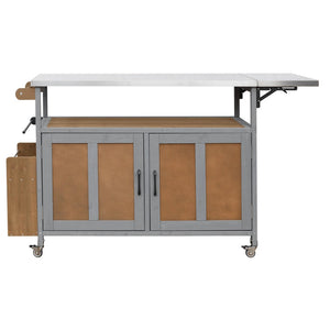 English Elm Foldable Outdoor Kitchen Cart with Stainless Worktop Fir Wood Frame and Lockable Wheels Espresso,Grey N719P380279Z