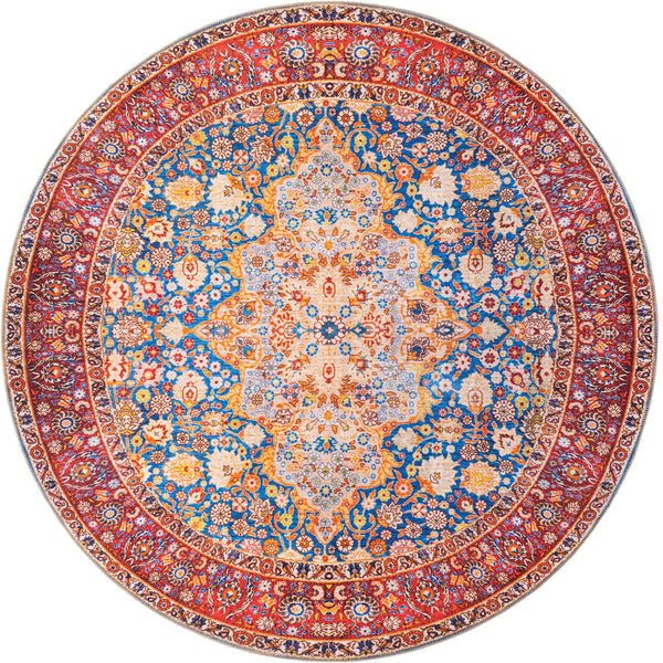 Unique Loom Timeless James Machine Made Medallion Rug Navy Blue, Beige/Blue/Ivory/Olive/Orange/Red 7' 7" x 7' 9"