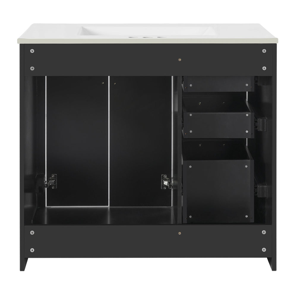English Elm 72'' Bathroom Vanity With Ceramic Sink - Solid Wood Freestanding Storage Cabinet & Soft-Close Drawers N710SS00015B