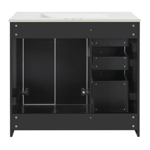 English Elm 72'' Bathroom Vanity With Ceramic Sink - Solid Wood Freestanding Storage Cabinet & Soft-Close Drawers N710SS00015B