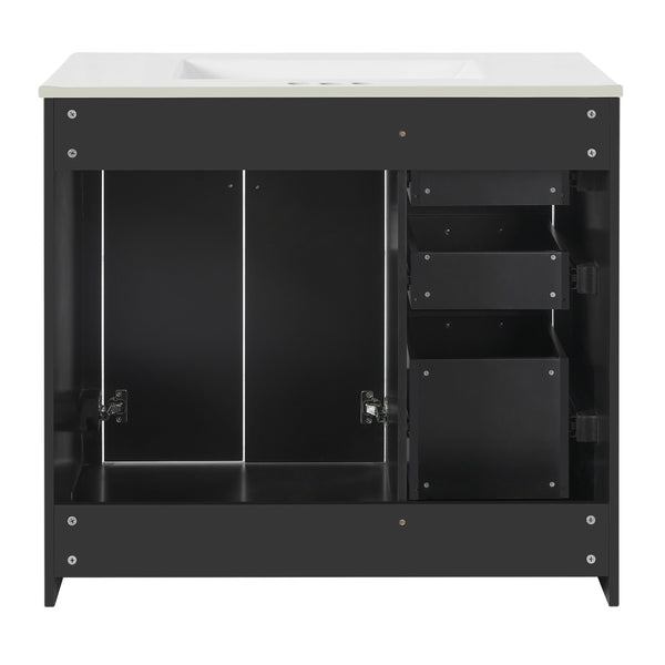 English Elm 72'' Bathroom Vanity With Ceramic Sink - Solid Wood Freestanding Storage Cabinet & Soft-Close Drawers N710SS00015B